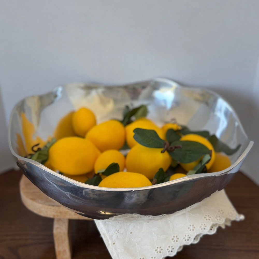 Vintage‎ Polished Aluminum Serving Bowl Organic Wavy Rim Silver Centerpiece 14in